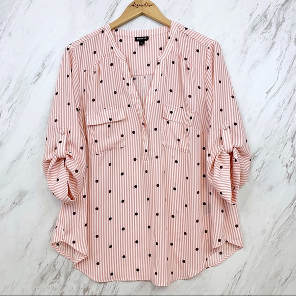 torrid Tops - Torrid  |  Harper Polka Dot Stripe Blouse, Sz 0X/L